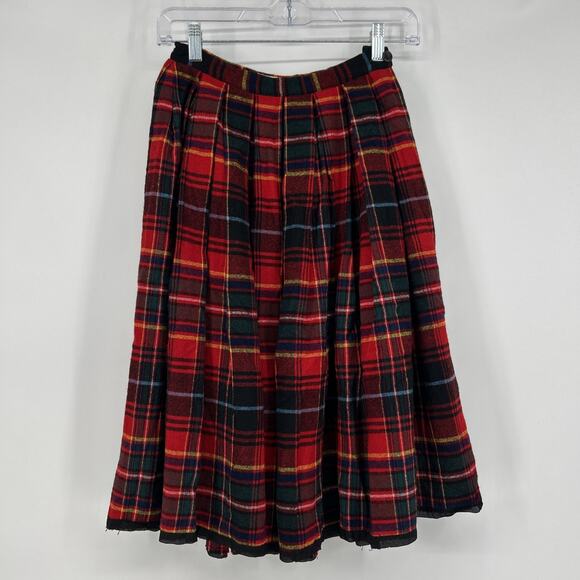 Vintage 50s Pendleton Plaid Wool Pleated Skirt XS Red Tartan Full Circle USA - Picture 1 of 10